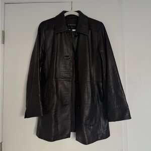 Ellen Tracy Crocodile Button Leather Jacket